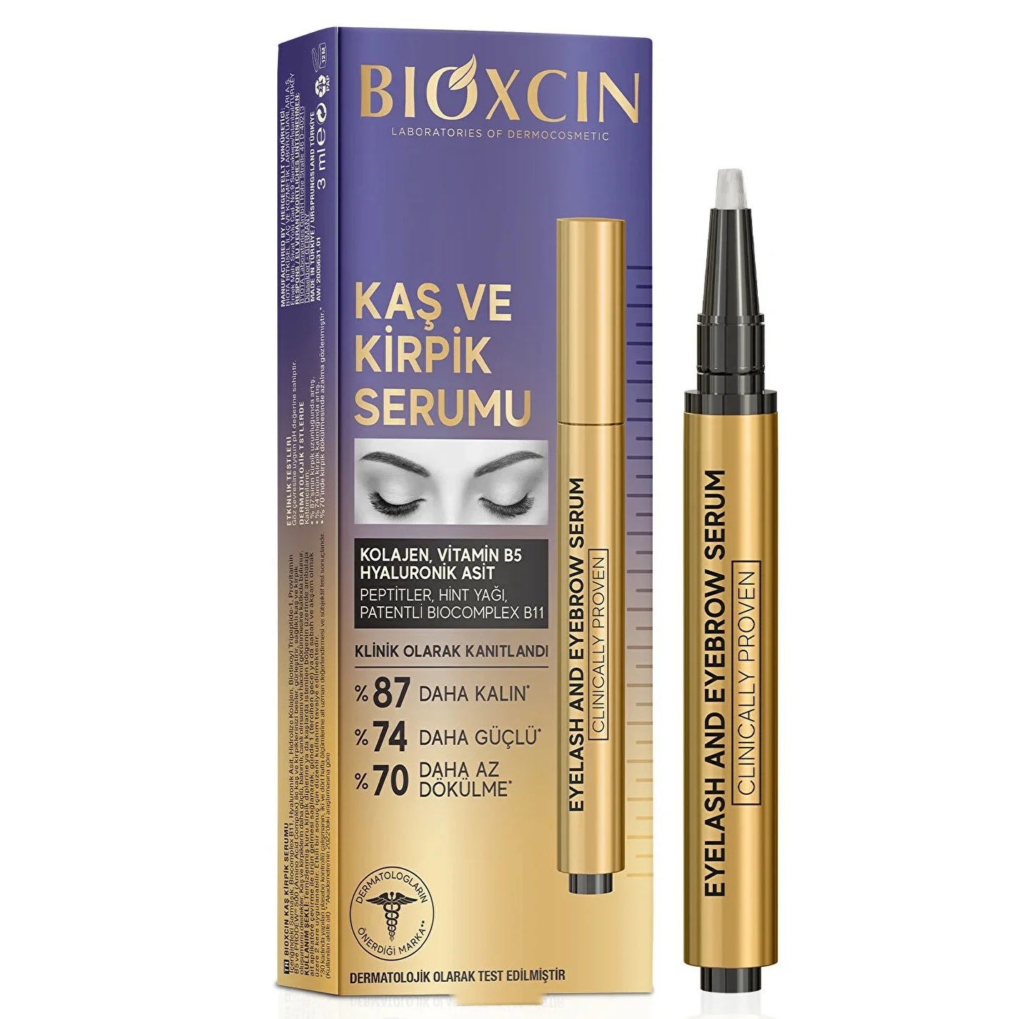 bioxcin-kas-kiplik-serumu سرم تقویت کننده مژه و ابرو بیوکسین Bioxcin حجم 3 میل - تصویر 1