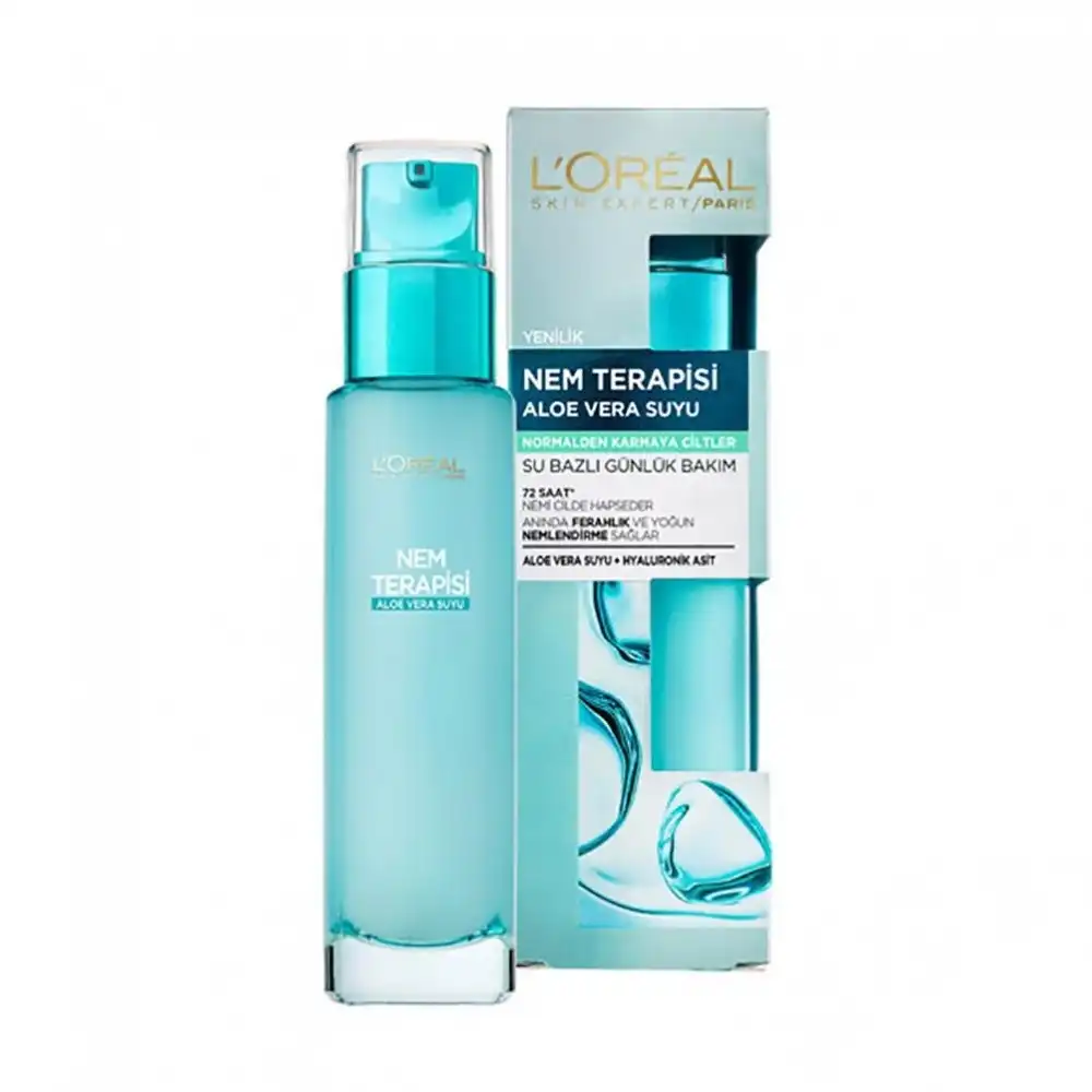 loreal-paris-nem-terapisi-aloevera-suyu-normal-ve-karisik-ciltler سرم آبرسان لورال Loreal عصاره آلوئه ورا پوست نرمال تا مختلط حجم 70 میل - تصویر 1